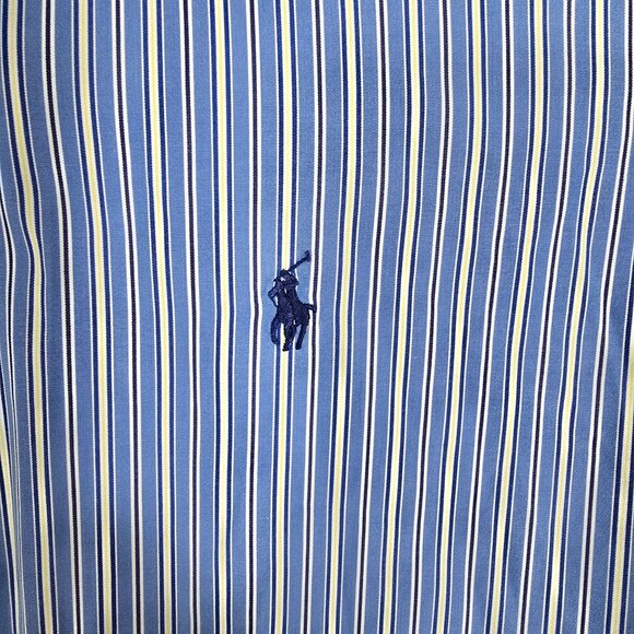 Ralph Lauren Custom Fit Dress Shirt Size 17 Men's Blue White Striped Long Sleeve - Picture 5 of 5
